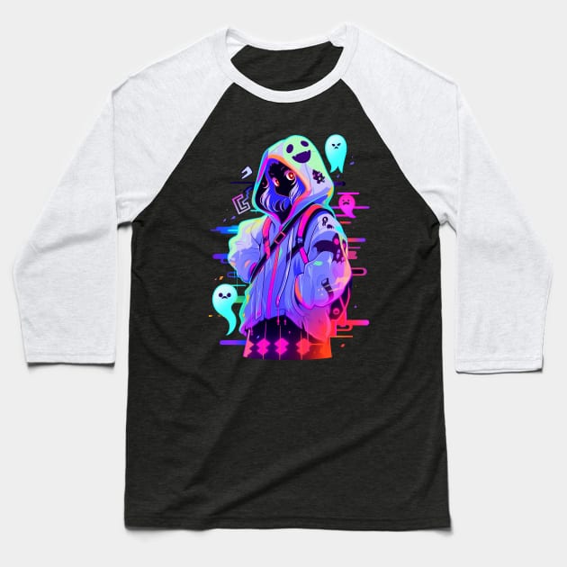 Ghost Girl Shinjuku Baseball T-Shirt by MikeyMeta